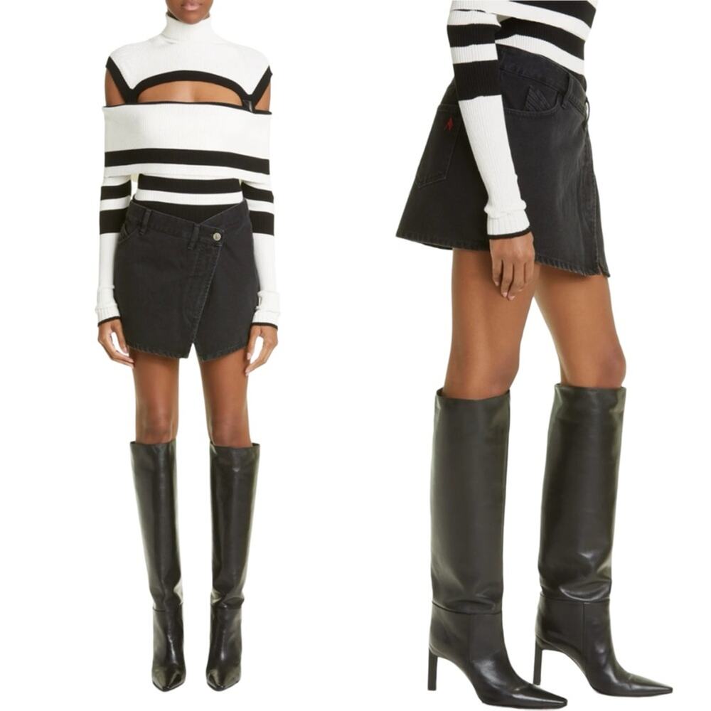 New The Attico Eudra Asymmetric Denim Miniskirt Black Denim Size 28